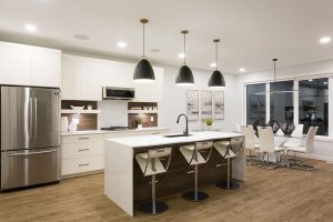 Fairview Kitchen with Island - 31 Highpark Drive, Prairie Pointe, Winnipeg | Show Home